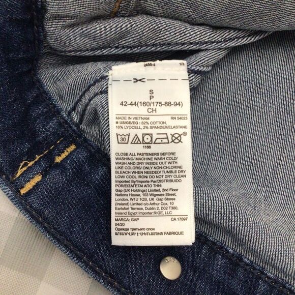 𝅺gap trucker style jeans jacket stretchy cotton blend blue denim small - Picture 7 of 13